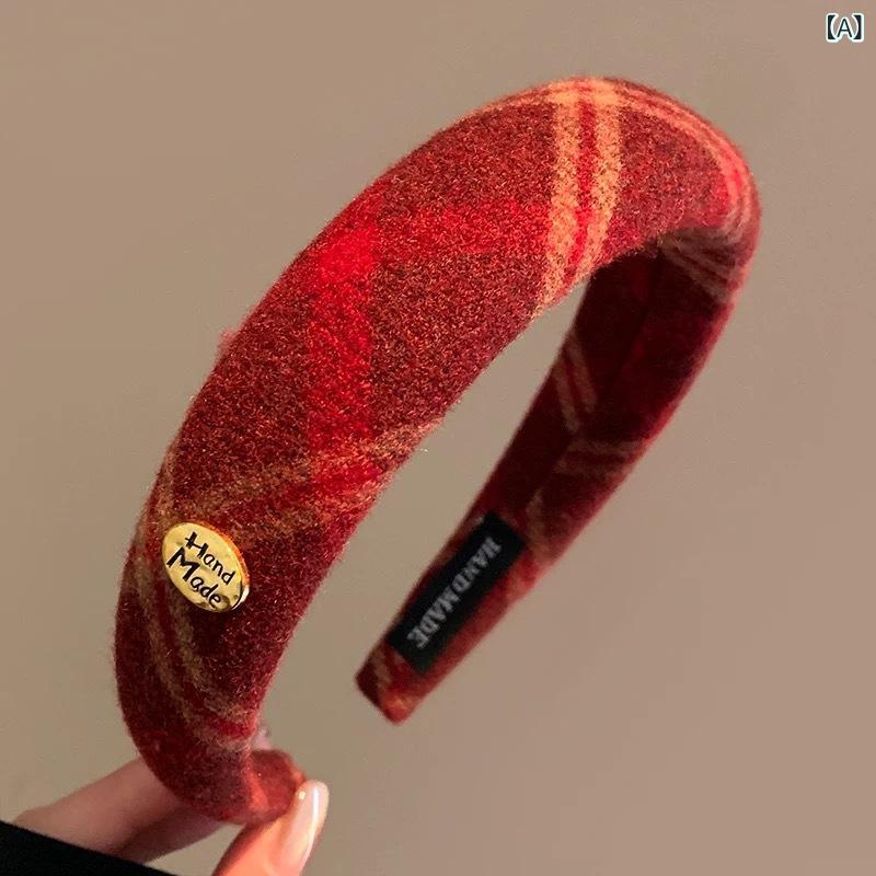 Other - ヘッドバンド レディース チェック柄 洗顔 スキンケア ふわふわ 布 高級感 レトロ 深紅 浅紅 ヘアアクセサリー おしゃれ かわいい エレガント 柔らかい 手作り