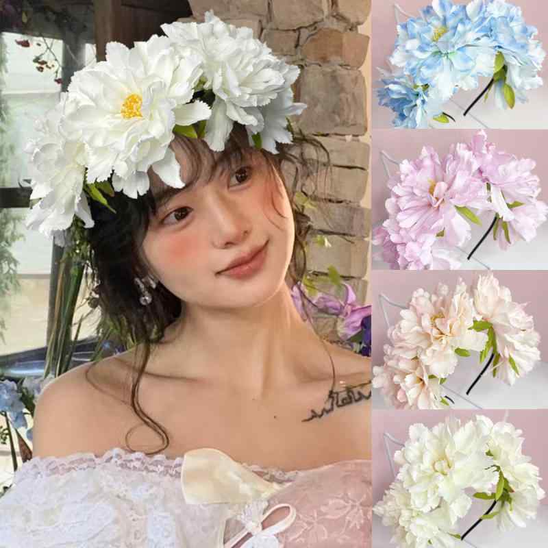 ヘアバンド レディース 春夏 牡丹花 フラワーアクセサリー 高級感 ハンドメイド 布製 清新デザイン 新娘 パーティー用 赤 ピンク 白