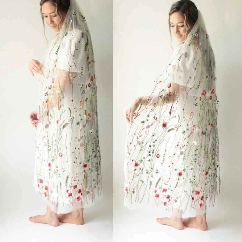ウェディングベール 子供 水草刺繍 チュール アイボリー ショート ロング 結婚式 ヘッドアクセサリー 花モチーフ 自然スタイル 春 かわいい 普段使い