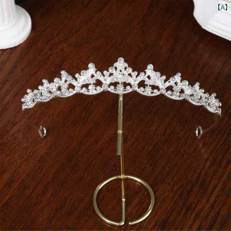 ふんわり暮らし鞄店のティアラ レディース 王冠 プリンセス クイーン ヘアアクセサリー 結婚式 ウェディング 新婦 誕生日 記念日 パーティー ダンスパーティー 合金 白水晶 電気メッキ加工 シルバー ゴールド ピンク｜アングル2