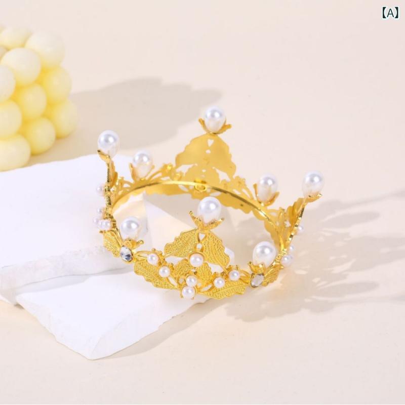 ふんわり暮らし鞄店の王冠 子供 女の子 プリンセス ティアラ 合金 水晶 パール レトロ かわいい おしゃれ 誕生日 パーティー 花 ケーキ ゴールド シルバー｜アングル2