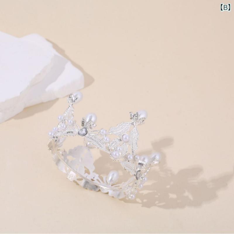 ふんわり暮らし鞄店の王冠 子供 女の子 プリンセス ティアラ 合金 水晶 パール レトロ かわいい おしゃれ 誕生日 パーティー 花 ケーキ ゴールド シルバー｜アングル3