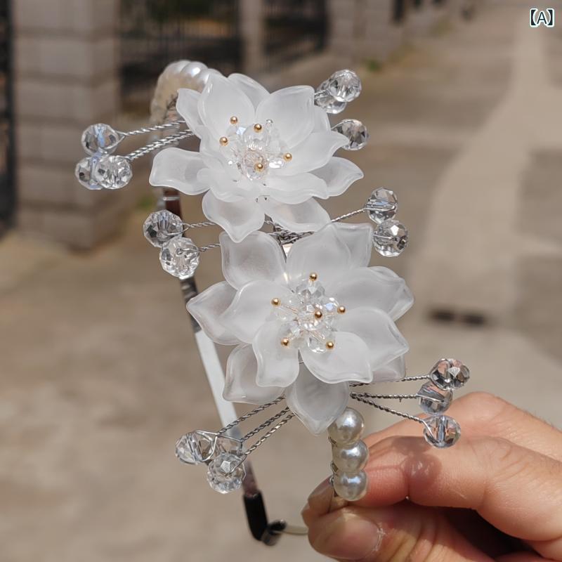ヘアバンド 女の子 花冠 フラワー パール プリンセス 妖精 韓国風 スタイル 白 ピ...