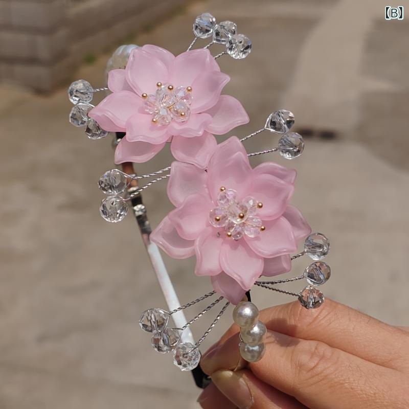 ヘアバンド 女の子 花冠 フラワー パール プリンセス 妖精 韓国風 スタイル 白 ピ...