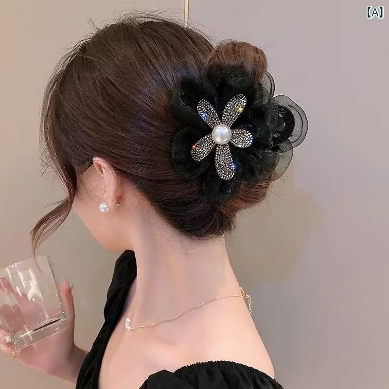 ヘアアクセサリー レディース バラ ツバキ 花モチーフ グリップ クリップ ラインス...
