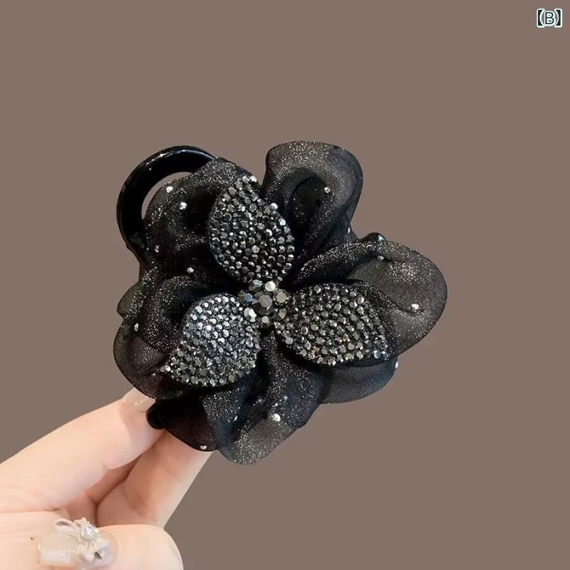 ヘアアクセサリー レディース バラ ツバキ 花モチーフ グリップ クリップ ラインス...