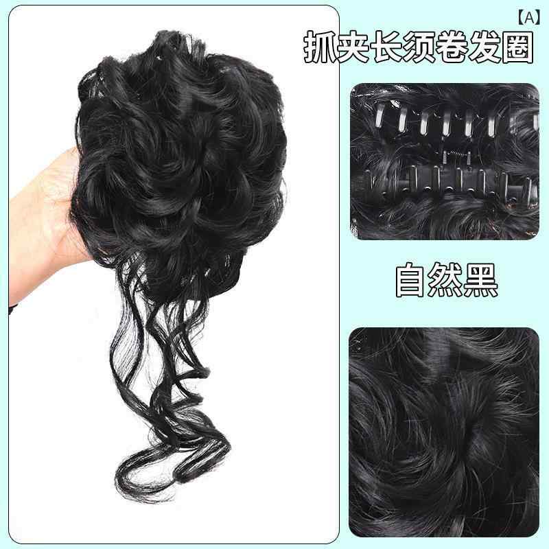 ヘアアクセサリー レディース クリップ式 ウィッグ お団子ヘア 巻き髪パック 花苞頭 ハーフアップ 新婦ヘア飾り 合成繊維 短髪対応 シンプルスタイル 簡単アレンジ かわいい ブラック ブラウン 2