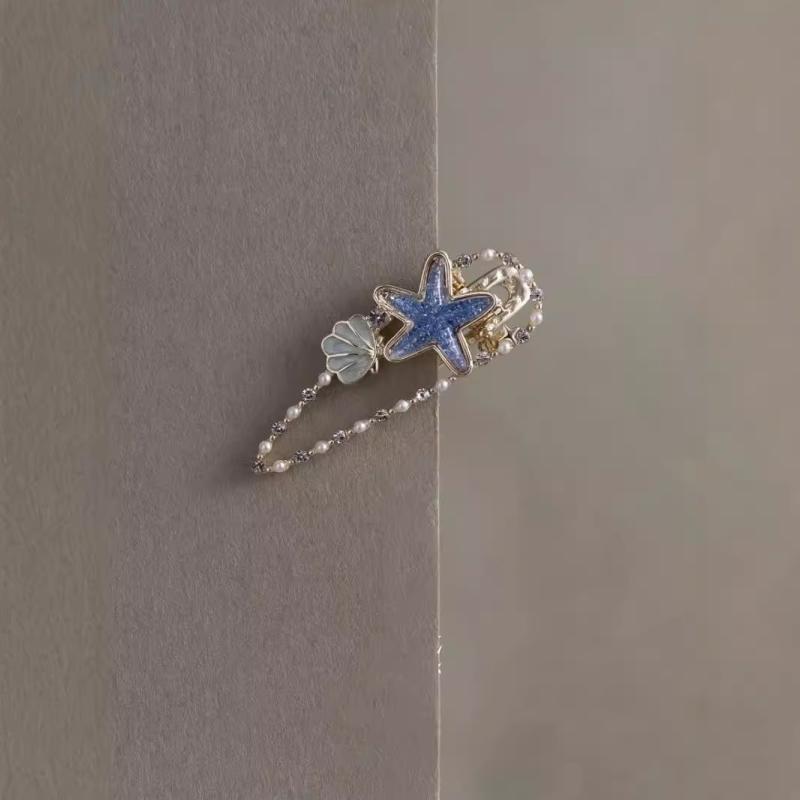 Rakuten - ヘアクリップ レディース かわいい 海星 ブルー サイドクリップ 前髪 小型 多用途 メタル 電気メッキ加工 高級感 春 ファッション アクセサリー 普段使い