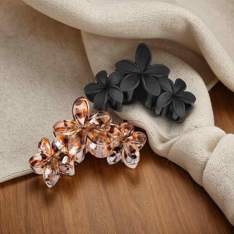 Other - ヘアクリップ レディース ヒョウ柄 樹脂 マット加工 プルメリア モチーフ 後頭部 クロッコ スタイル 黒 ファッション OL 通勤 秋 アクセサリー 髪留め かわいい 普段使い