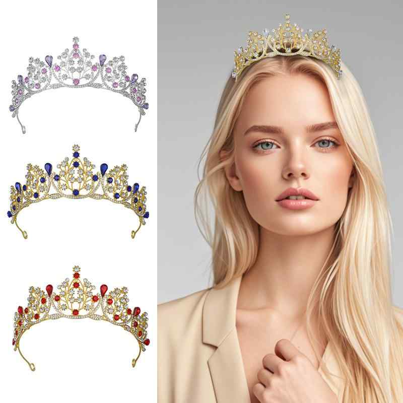 ティアラ レディース プリンセス クラウン 十八歳 成人 結婚 ヘアアクセサリー 水滴型 ジルコニア ゴールド シルバー ヴィンテージ 手作り アメジスト