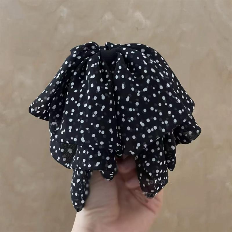 Rakuten - ヘアアクセサリー レディース 髪留め フレンチレトロ ポルカドット シフォン 蝶結び 後頭部 アップヘア 手作り 布素材 春 かわいい 爽やか 普段使い 黒 ベージュ ピンク