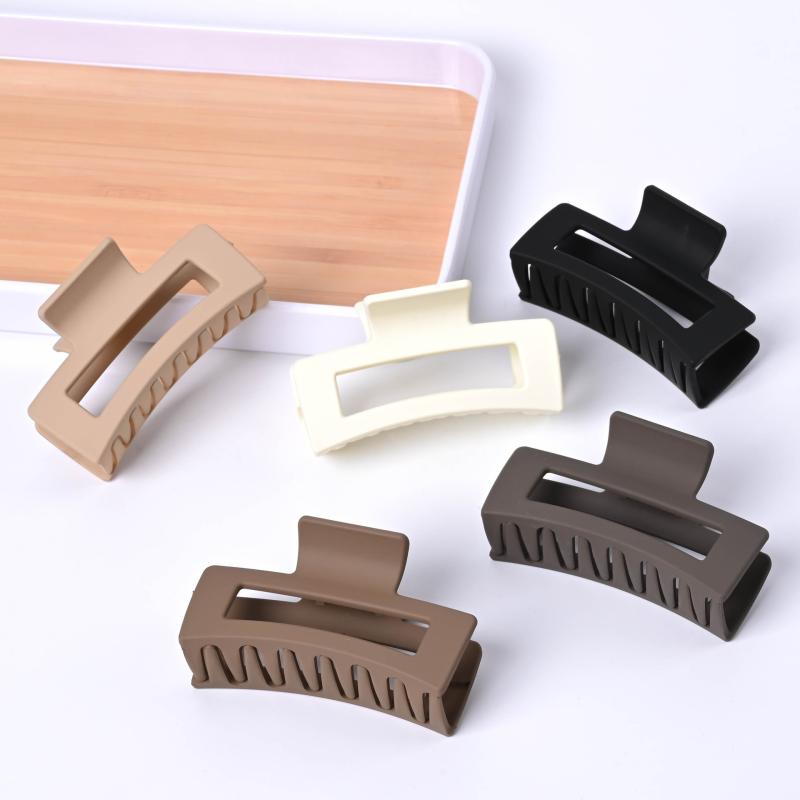 Accessories Supplies - ヘアクリップ レディース 大型 シンプル 四角 後頭部 サメ型 韓国風 エレガント マット加工 ファッション グリップ 髪留め アクセサリー 女性用 幾何学 手作り レジン プラスチック 春 黒 ブラウン 白