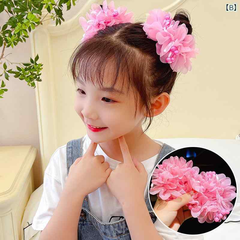 ヘアゴム 女の子 かわいい 雲モチーフ ビーズフラワー ヘッドフラワー お団子ヘア 飾り ヘアアクセサリー 伸縮性 チュール素材 春 星 流星 波 清新 甘いスタイル 白 ピンク 赤の商品画像 3
