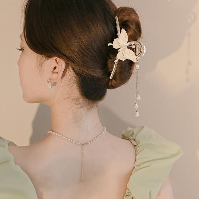 Accessories Supplies - ヘアクリップ レディース 蝶 パール タッセル 掴みクリップ 高級感 電気メッキ加工 メタル かわいい ヘアアレンジ 日常使い おしゃれ 髪飾り