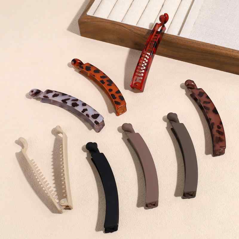 Accessories Supplies - バナナクリップ レディース ヒョウ柄 黒 ブラウン 紫 シンプル 質感 無痕 ポニーテール 縦型 細長 手作り ヘアアクセサリー おしゃれ かわいい 普段使い 個性派