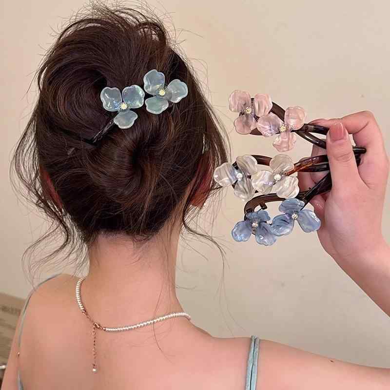 ヘアクリップ レディース レトロ 高級感 フラワー ツイスト バナナ かわいい 後頭...
