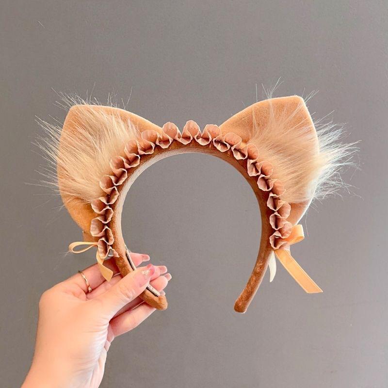 ヘアアクセサリー レディース 猫耳 ヘアバンド かわいい Lolita レース リボン ピ...