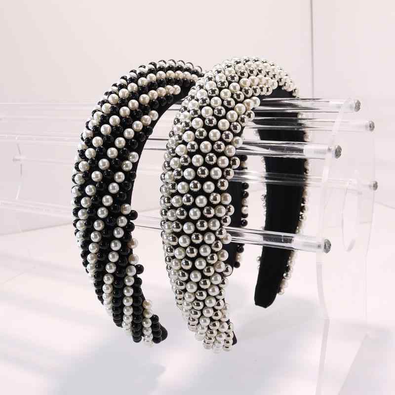 ヘッドバンド レディース パール ミックスカラー ワイド ファッション 高級感 スポンジ素材 夏 外出 通勤 汎用 シルバー ヘアアクセサ..