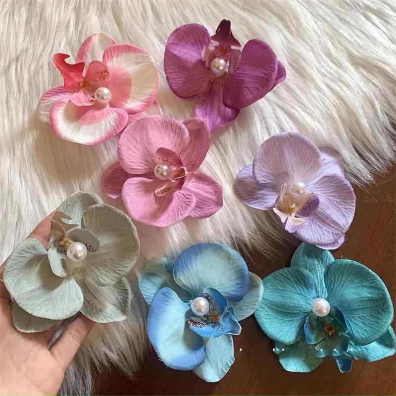 ヘアアクセサリー レディース アヤメ 蝶蘭 パール ヘアクリップ 春 前髪 サイド ア...