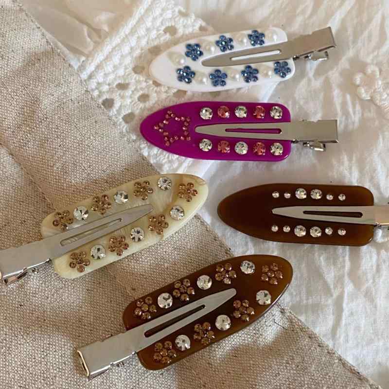 ヘアクリップ レディース ラインストーン 小花 ダックビル フレンチ レトロ サイド...