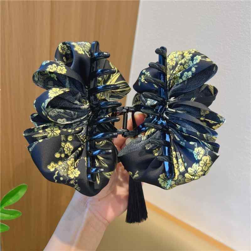 乐天商城 - ヘアアクセサリー レディース 秋冬 大型 バナナクリップ リボン 雲モチーフ フリル フェザー パール 満天星 タッセル 布地 サテン 手作り おしゃれ ヘアアレンジ 普段使い 個性的 かわいい