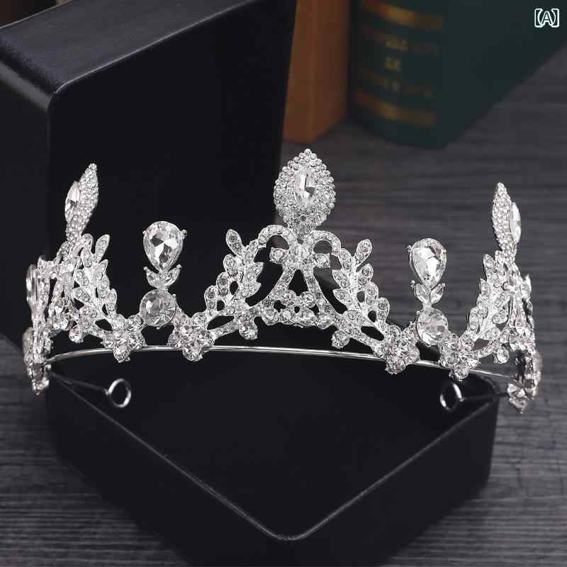 ヘアアクセサリー レディース ティアラ 王冠 ヘッドバンド ヘアバンド ラインストーン クリスタル 合金 ウェディング 結婚式 韓国風 シルバー ゴールド ブルー