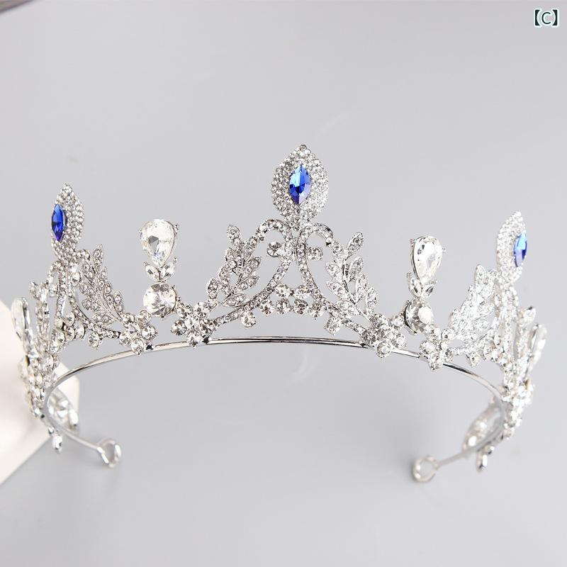 ふんわり暮らし鞄店のヘアアクセサリー レディース ティアラ 王冠 ヘッドバンド ヘアバンド ラインストーン クリスタル 合金 ウェディング 結婚式 韓国風 シルバー ゴールド ブルー｜アングル3