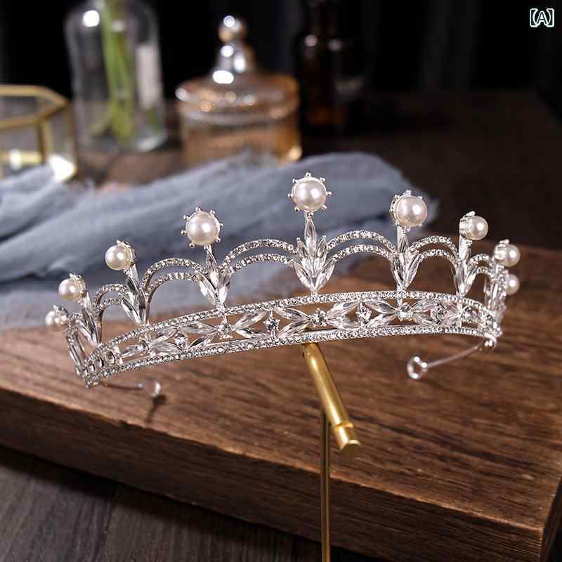 ヘッドドレス 女性 王冠 プリンセス ティアラ パール ラインストーン ヘアアクセサ...