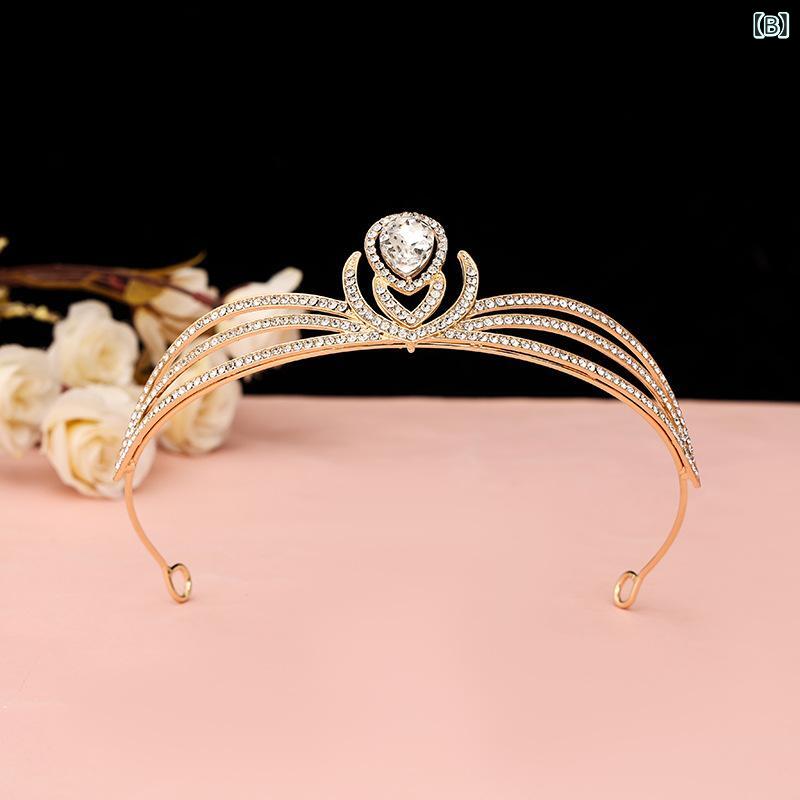 ヘアアクセサリー レディース 王冠 結婚式 花嫁 ヘッドピース ウェディング 高級感 日韓風 成人礼 誕生日パーティー ティアラ 豪華 アクセサリー 白水晶 電気メッキ加工 合金 シルバー ゴールド 2