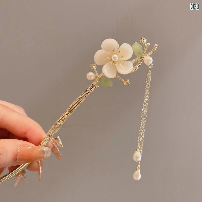 ヘアアクセサリー かんざし 女性 花モチーフ 流蘇 古風 新中式 現代 簡約 漢服 チ...