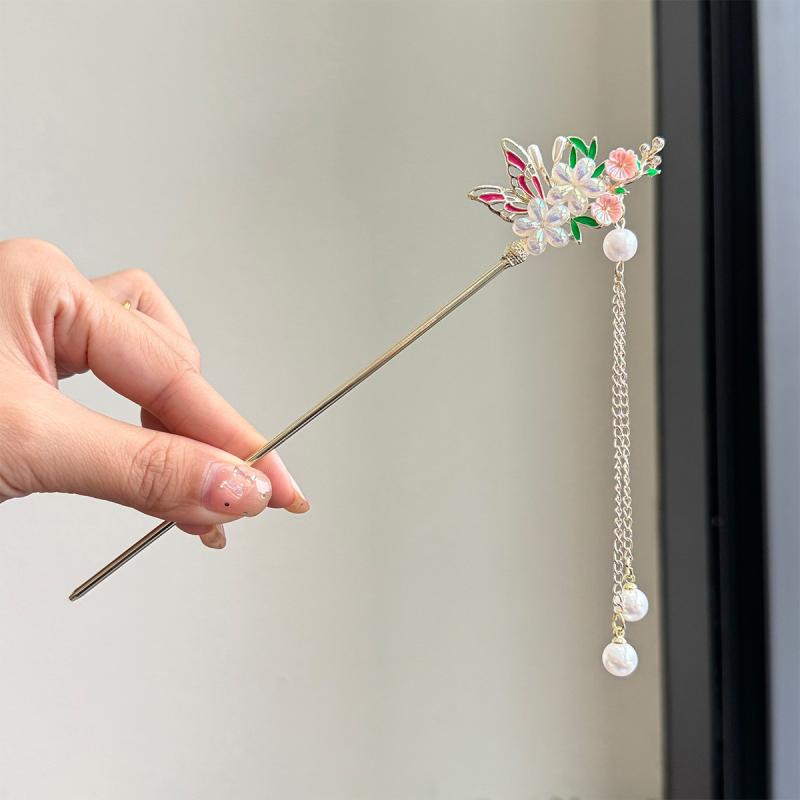 ヘアアクセサリー 頭飾り かんざし ヘアピン 髪簪 古風スタイル 歩揺 流蘇 タッセ...