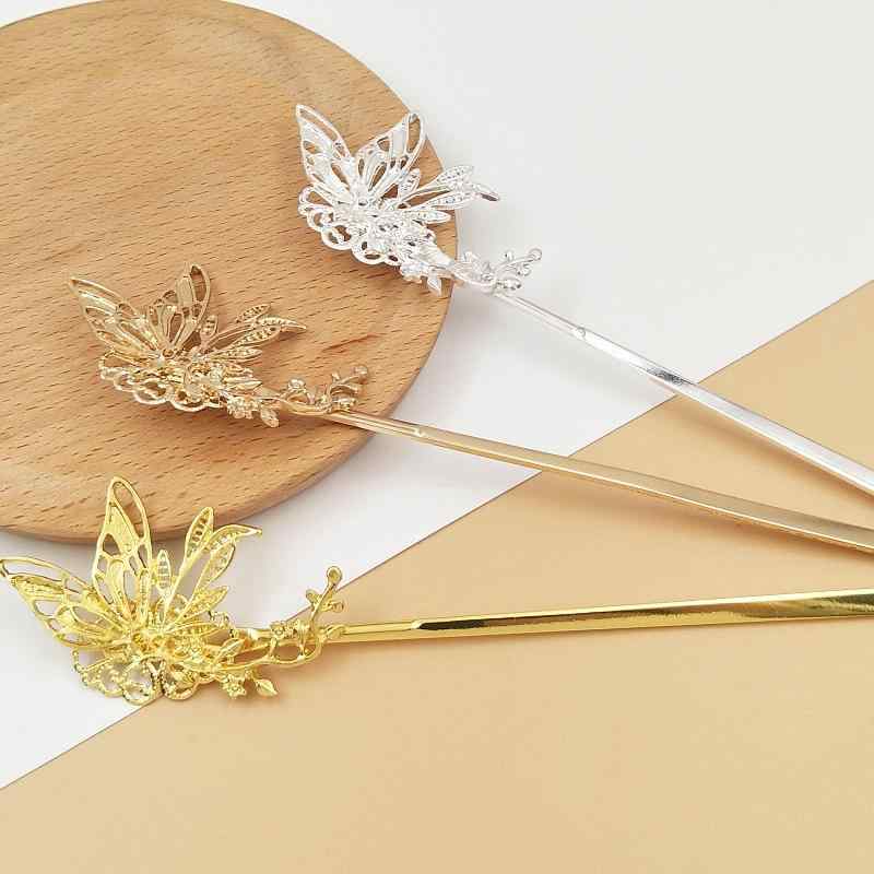 ヘアアクセサリー かんざし 古風 DIY 合金パーツ ゴールド 蝶 花枝 歩揺 モチーフ 手作り 材料 電気メッキ加工 シルバー 春 かわいい デザイン レトロ 和風 ヘアスタイル