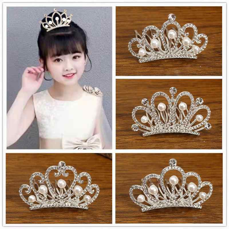 ヘアアクセサリー 女の子 子供 クラウン パール ラインストーン シルバー 合金 ヘッドドレス ヘアコーム 韓国風 夏 かわいい プリンセス 誕生日パーティー