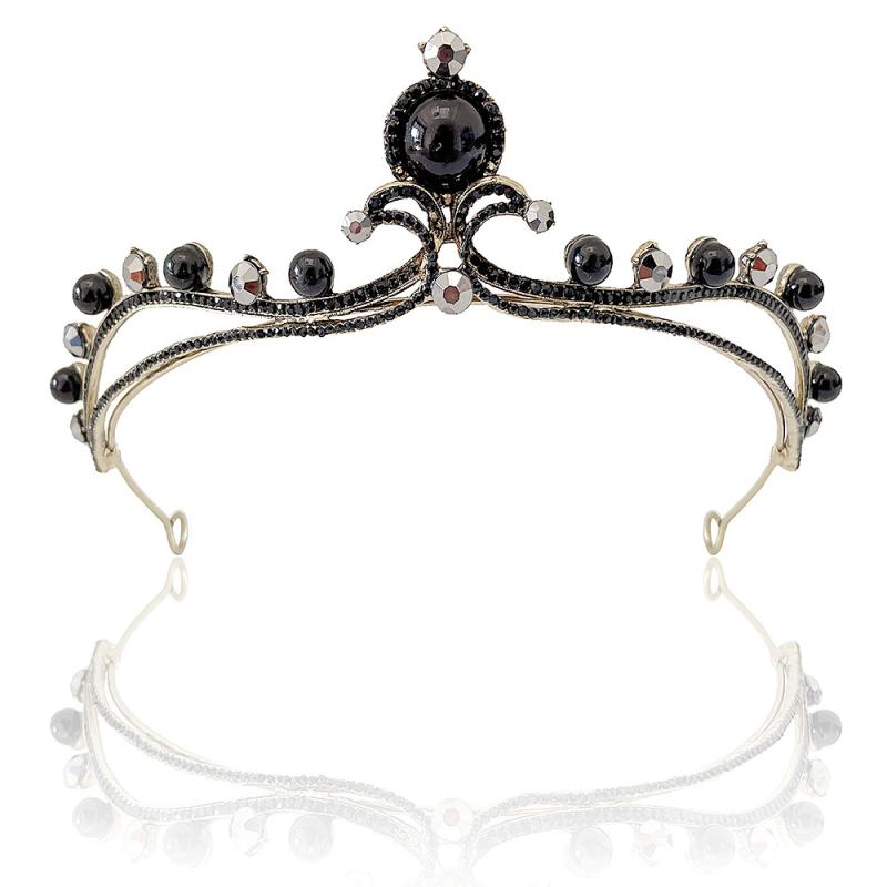 ウェディング ティアラ レディース 黒 王冠 ヘッドドレス 大型 イブニング ヘアアクセサリー ブライダルフォト アクセサリー クリスタル 装飾 電気メッキ加工 シルバー 冬