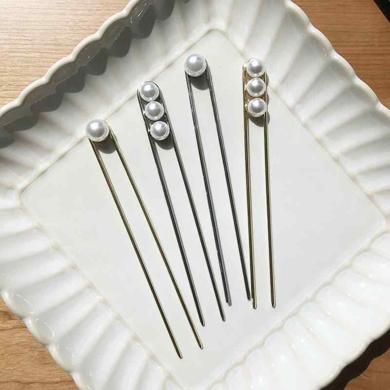 ヘアアクセサリー 髪飾り かんざし レディース 金属 メッキ加工 U型 小型 シンプル モダン 古風 少女風 丸子頭 アップスタイル 普段使い かわいい パール付き 金 銀 ヘアピン 多用途