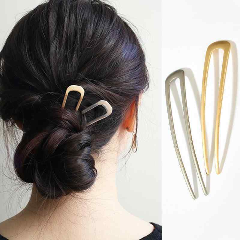 髪飾り レディース U字型 ヘアピン かんざし ヘアフォーク 金 銀 合金 金属 電気メッキ加工 シンプル ファッション 韓国風 おしゃれ ヘアアクセサリー ヘアアレンジ 普段使い