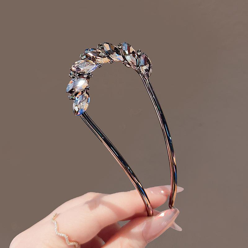 髪飾り レディース U型 かんざし 葉子モチーフ 水晶 金属 高級感 電気メッキ加工 ...