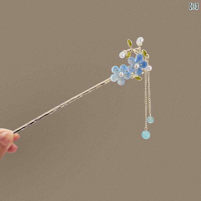 かんざし 女の子 かわいい ピンク 国風 漢服 馬面スカート 高級感 盤発 頭飾 合金 ...