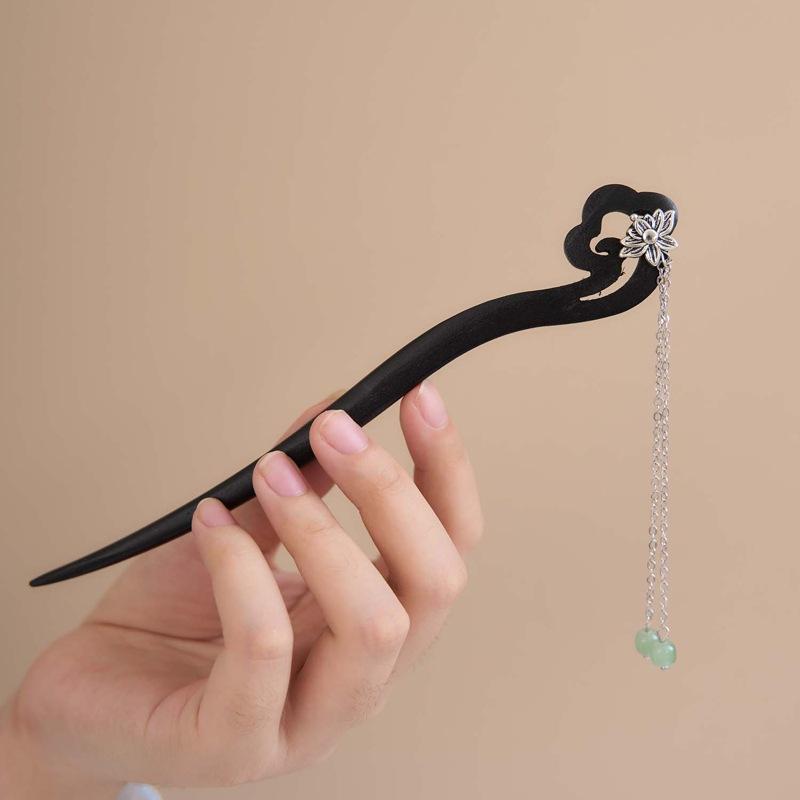 Accessories Supplies - 簪 木製 祥雲柄 新中式 高級感 漢服風 ヘアアクセサリー 歩揺 シンプル 古風 アクセサリー 自然スタイル 幾何型 花モチーフ おしゃれ 普段使い