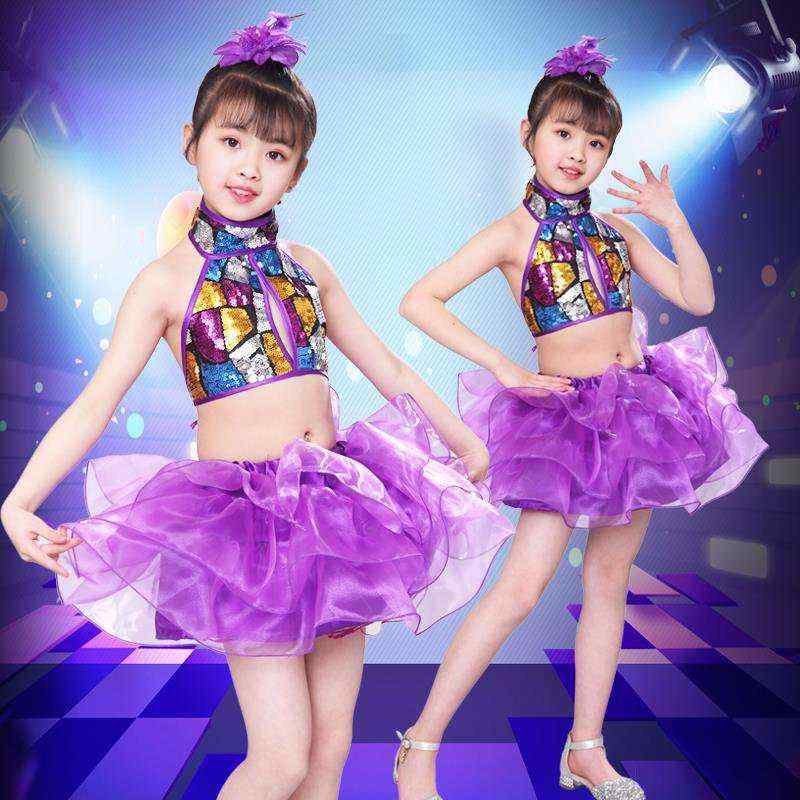 Rakuten - ダンスコスチューム 女の子 キッズ ジャズダンス チュチュ スカート スパンコール 現代ダンス 表演服 舞台 発表会 かわいい スタイル 輝く デザイン