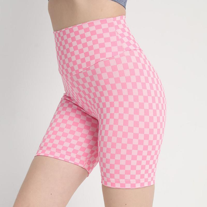 Yoga, Pilates - ショートパンツ レディース シームレス ニット 千鳥格子柄 チェッカーボード柄 速乾 吸汗 伸縮性 ヨガ フィットネス スポーツ トレーニング ジム ランニング 美尻 桃尻 ヒップアップ タイト スパッツ