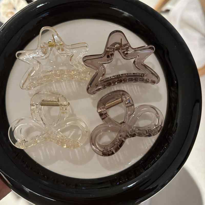 ヘアアクセサリー レディース 星型モチーフ ダブルリング シンプル レトロ風 シャーククリップ ミニサイズ 後頭部 アップヘア ハーフアップスタイル 上品 かわいい 春シーズン 透明 シャンパン グレー