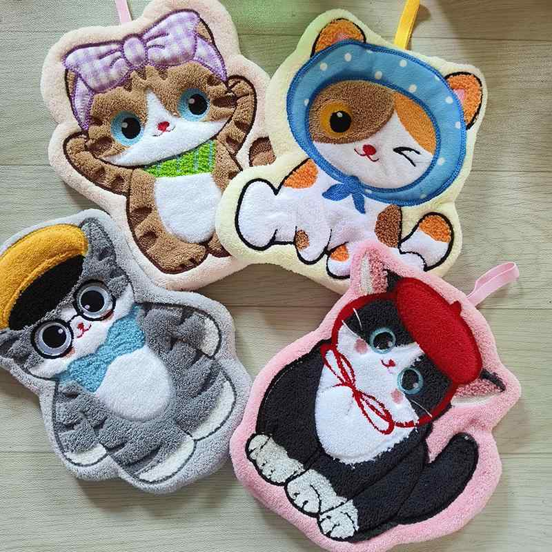 Other - ハンドタオル かわいい猫柄 掛け式 吸水速乾 コーラルフランネル 厚手 消臭 刺繍 キッチン バスルーム 普段使い