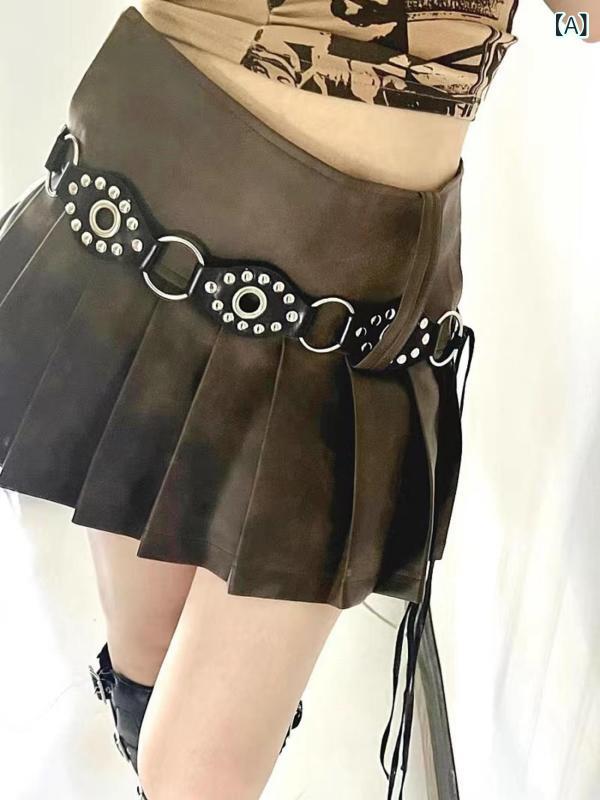 樂天商城 - ベルト レディース レトロ ヴィンテージ 民族風 エスニック ボヘミアン セクシー ギャル デザイン 透かし彫り ラウンドリング ワイド PUレザー ブラック 春夏