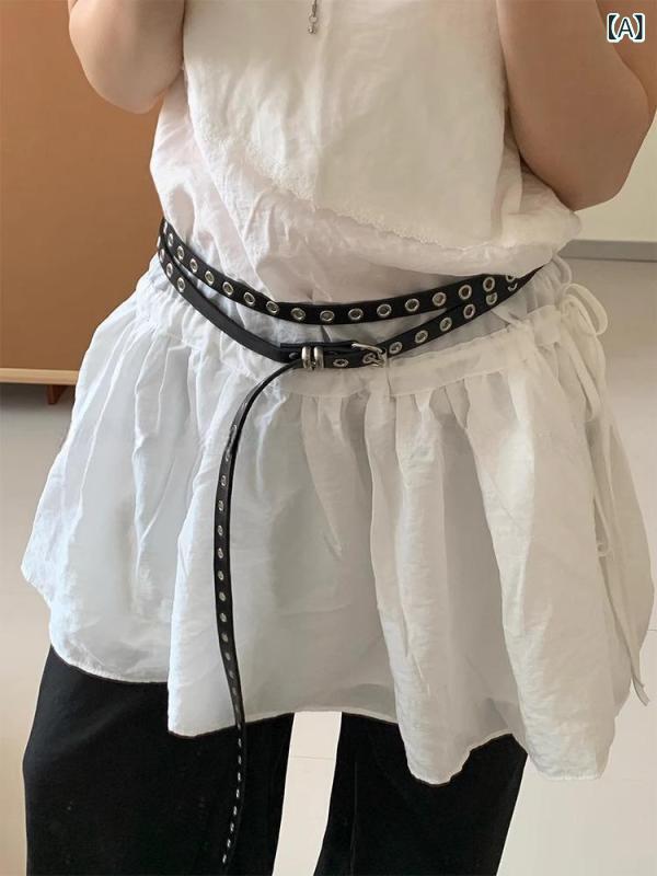 ベルト レディース 女性用 韓国ファッション デザイン 穴なし フリーサイズ 二重 個性的 ウエストマーク スカート ジーンズ デニム パ..