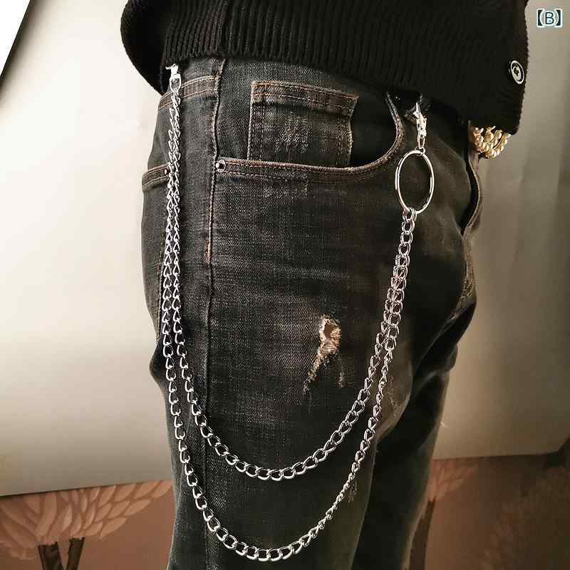 ふんわり暮らし鞄店のウエストチェーン 男女兼用 ヒップホップ パンク ストリートファッション メタル製 多層 ロングチェーン デニム ジーンズ パンツチェーン 個性的 カジュアル クール おしゃれ シルバーアクセント｜アングル3