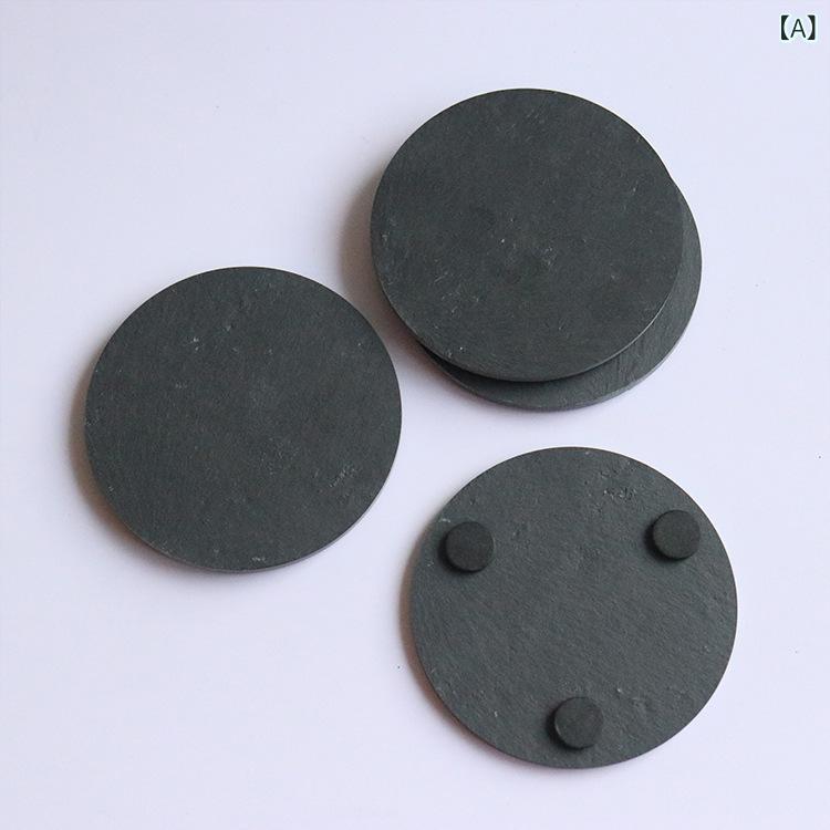 コースター 石製 黒 方形 円形 心形 スレート 無地 モダン シンプル DIY 8枚セット おしゃれ インテリア ダイニング キッチン テーブル リビング 普段使い