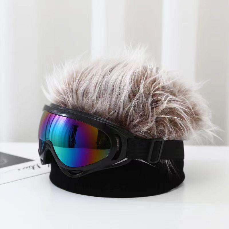 Hat - ウィッグ付きキャップ メンズ フェイクショートヘア 眼鏡付き ロールアップハット レトロ ヒップホップスタイル エンタメ 変装アイテム 個性派 コットン ポリエステル混紡 防寒 日よけ