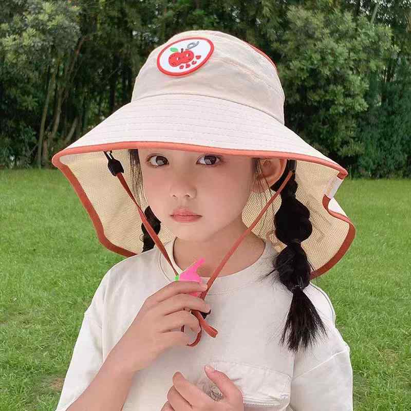 乐天商城 - 帽子 キッズ 男の子 女の子 子供 ポリエステル UVカット 日よけ つば広 ネックガード サンバイザー 春夏 かわいい カジュアル アウトドア レジャー 通学 普段使い 軽量