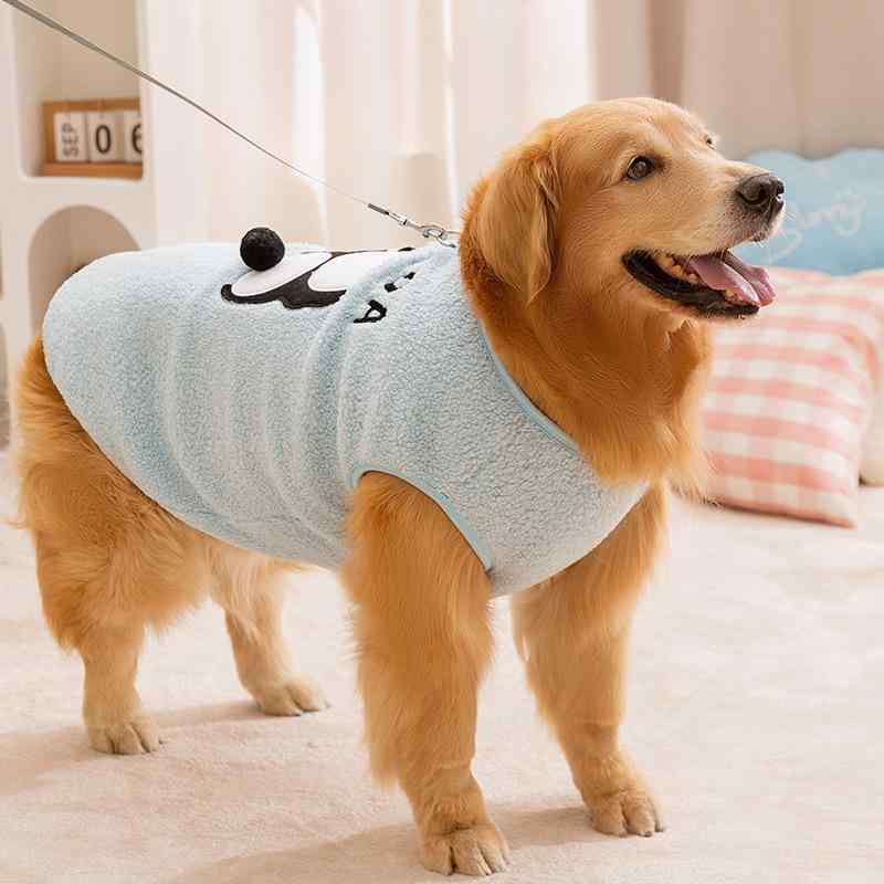 ペットウェア ドッグウェア 中大型犬 大型犬 秋冬用 ベスト チョッキ 立体アニマルデザイン もこもこ ボア フリース 暖かい あったか 防寒 リード穴付き ゴールデンレトリバー ボーダーコリー ブルー イエロー ブラウン